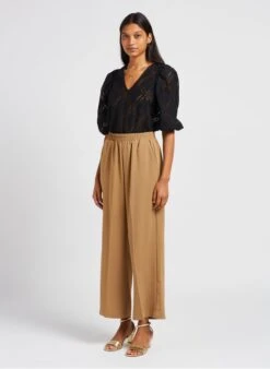 IVOIRE - Wijde, Soepelvallende Broek Met Hoge Taille | Beige -MORGAN Verkoop 4034964