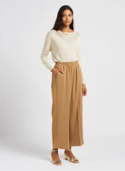 IVOIRE - Wijde, Soepelvallende Broek Met Hoge Taille | Beige -MORGAN Verkoop 4034968
