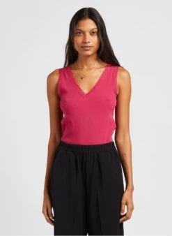 INTIME - Rechte Singlet Met V-hals Katoenblend | Roze