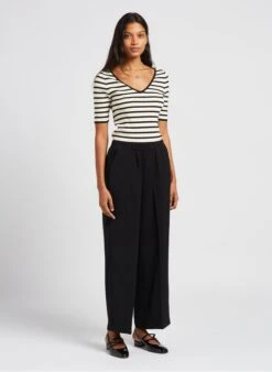 Geribde Stretchtop Met V-hals | Wit -MORGAN Verkoop 4034980