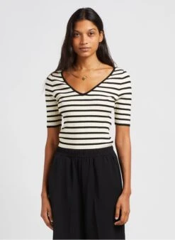 Geribde Stretchtop Met V-hals | Wit -MORGAN Verkoop 4034982