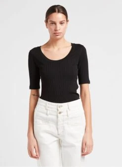 CLOSED T-shirt Van Katoenmix Met Ronde Hals | Zwart