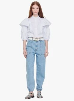 Sandro YZEURE - Katoenen, Korte Blouse Met Strepen En Maokraag | Wit 14 Sandro YZEURE - Katoenen, Korte Blouse Met Strepen En Maokraag | Wit -MORGAN Verkoop 4036322