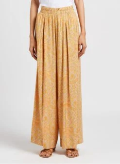 IZZEDINE - Wijde Broek Met Print En Hoge Taille | Oranje