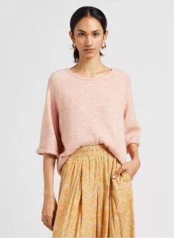 IDYLLE - Top Met Ronde Hals Wolblend | Roze