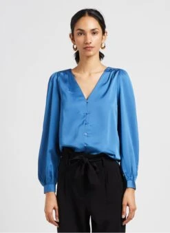 Vila Blouse Met Lange Mouwen En V-hals | Blauw