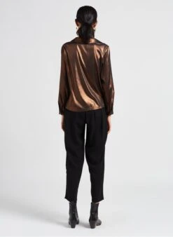 Vila Blouse Met V-hals En Glanzend Effect | Bruin -MORGAN Verkoop 4038647