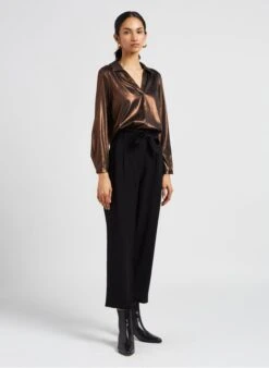 Vila Blouse Met V-hals En Glanzend Effect | Bruin -MORGAN Verkoop 4038648