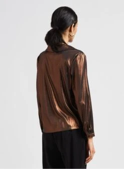 Vila Blouse Met V-hals En Glanzend Effect | Bruin -MORGAN Verkoop 4038649