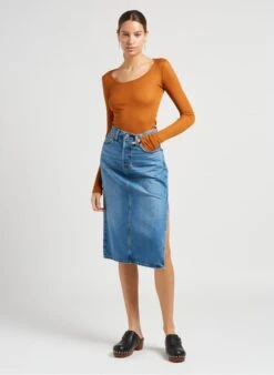 American Vintage MASSACHUSETTS - Katoenen T-shirt Met Ronde Hals En Lange Mouw | Bruin -MORGAN Verkoop 4043568