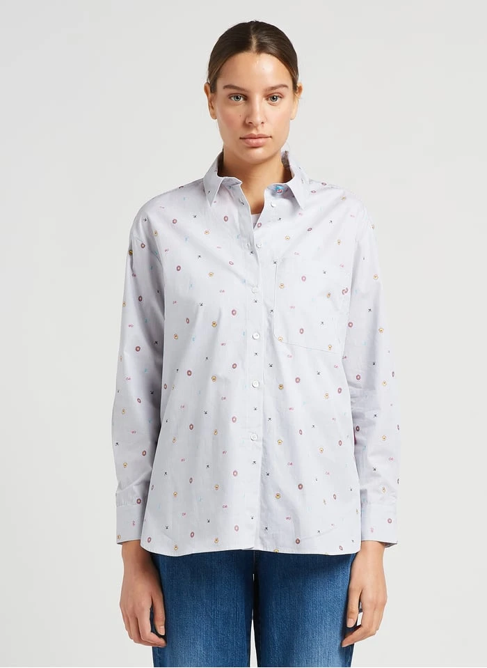 MAX & Co. TAMAJACQ - Katoenen Blouse Met Klassieke Kraag En Borduursel | Grijs 3 MAX & Co. TAMAJACQ - Katoenen Blouse Met Klassieke Kraag En Borduursel | Grijs