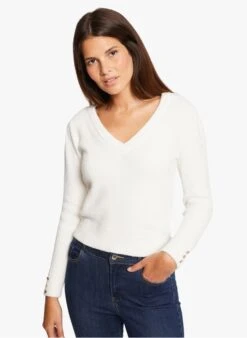 MORGAN MFRIFRI - Top Met V-hals En Lange Mouw | Beige