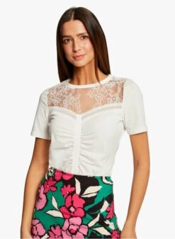 MORGAN DORIAN - T-shirt Van Katoenmix Met Kant | Wit