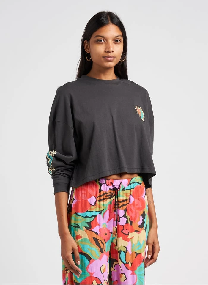 Billabong BEACH BOYFRIEND - Katoenen T-shirt Met Lange Mouw En Print | Zwart 6 Billabong BEACH BOYFRIEND - Katoenen T-shirt Met Lange Mouw En Print | Zwart - Afbeelding 4