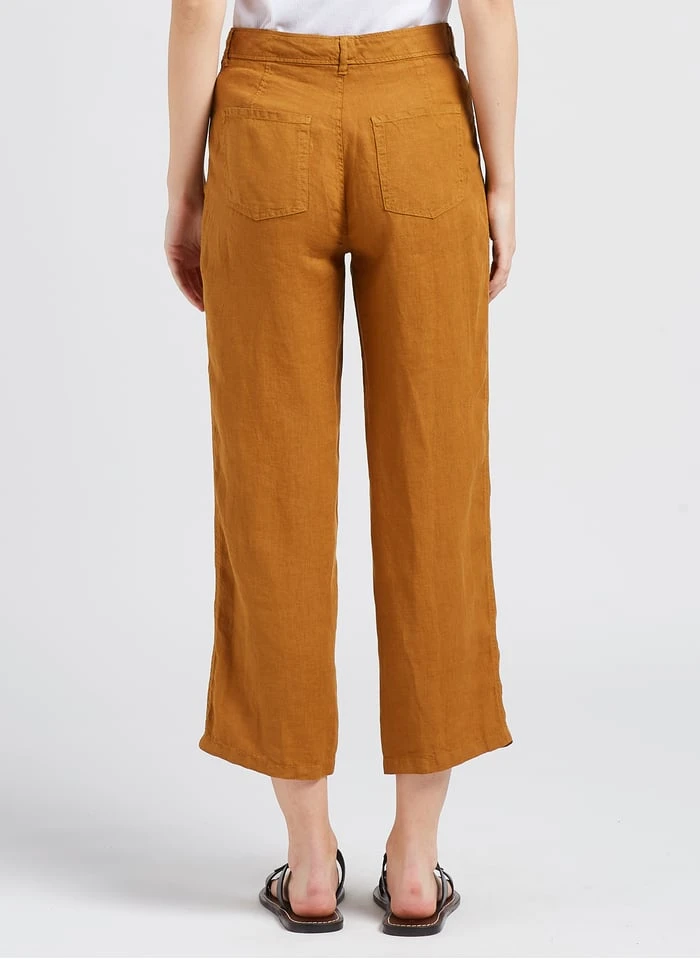 ONE STEP Rechte, Linnen Broek | Bruin 4 ONE STEP Rechte, Linnen Broek | Bruin - Afbeelding 2