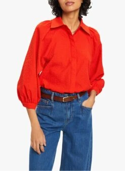 ESPRIT Ruimvallende Blouse Met Textuur | Rood