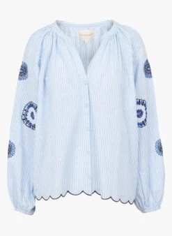 STELLA FOREST LOVINA - Katoenen Blouse Met V-hals En Strepen | Blauw -MORGAN Verkoop 4065924