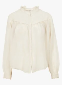 Blouse Van Katoen En Zijde Met Volants | Wit -MORGAN Verkoop 4066031