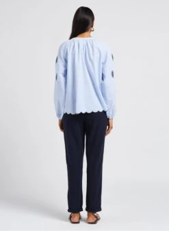 STELLA FOREST LOVINA - Katoenen Blouse Met V-hals En Strepen | Blauw -MORGAN Verkoop 4070077