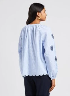 STELLA FOREST LOVINA - Katoenen Blouse Met V-hals En Strepen | Blauw -MORGAN Verkoop 4070079