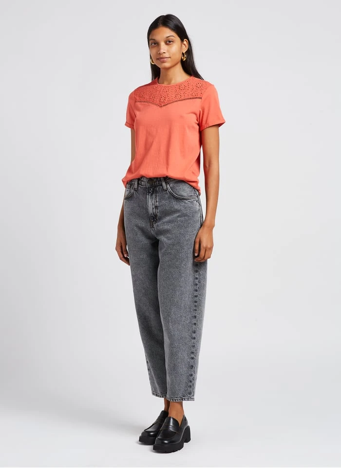 ONE STEP Katoenen T-shirt Met Ronde Hals | Oranje 6 ONE STEP Katoenen T-shirt Met Ronde Hals | Oranje - Afbeelding 4