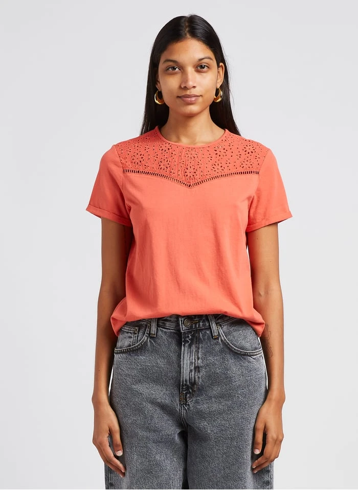 ONE STEP Katoenen T-shirt Met Ronde Hals | Oranje 3 ONE STEP Katoenen T-shirt Met Ronde Hals | Oranje