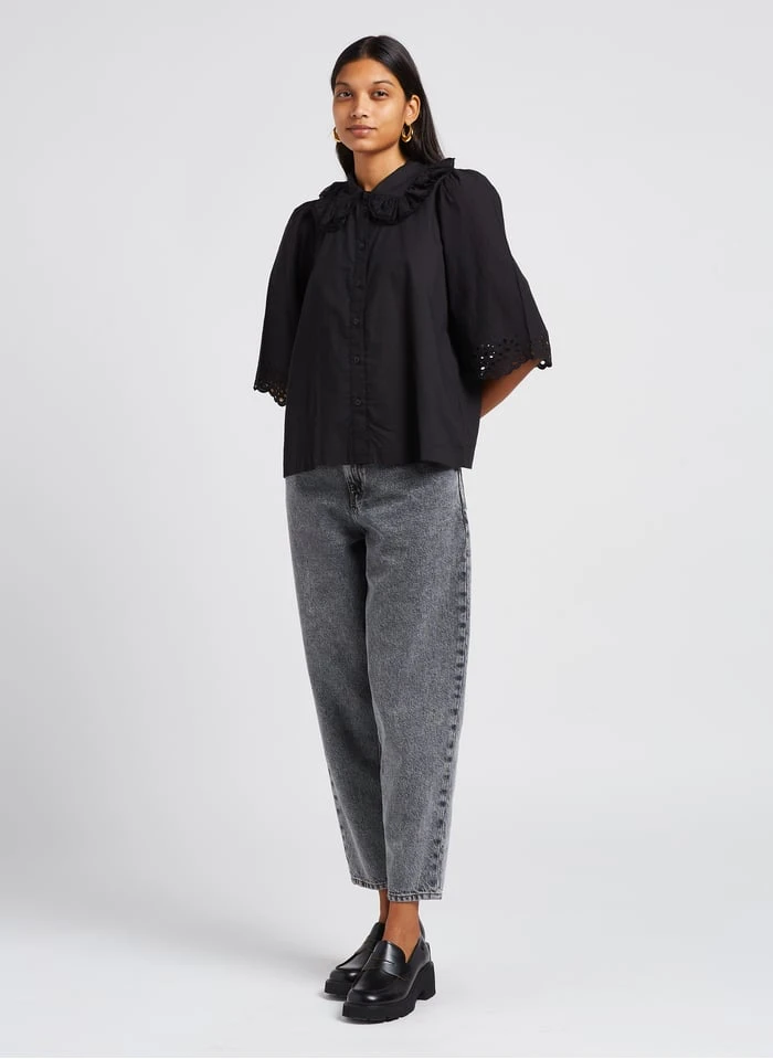 STELLA FOREST ADRIENNE - Katoenen Top Met Peter Pan-kraagje En Ajour | Zwart 7 STELLA FOREST ADRIENNE - Katoenen Top Met Peter Pan-kraagje En Ajour | Zwart - Afbeelding 5