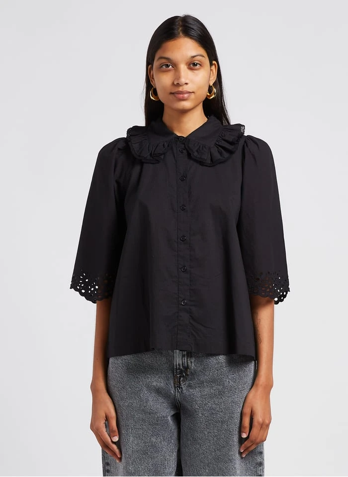 STELLA FOREST ADRIENNE - Katoenen Top Met Peter Pan-kraagje En Ajour | Zwart 3 STELLA FOREST ADRIENNE - Katoenen Top Met Peter Pan-kraagje En Ajour | Zwart