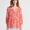 KASSELA - Blouse Met Maokraag En Print | Rood