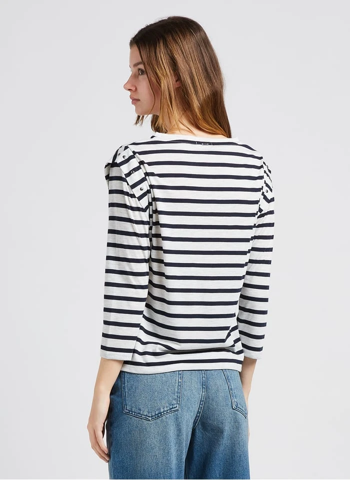 Ikks Gestreept T-shirt Met Ronde Hals | Wit 4 Ikks Gestreept T-shirt Met Ronde Hals | Wit - Afbeelding 2