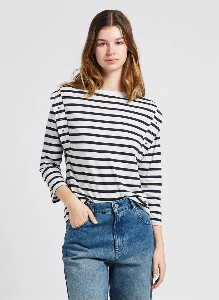 Ikks Gestreept T-shirt Met Ronde Hals | Wit 6 Ikks Gestreept T-shirt Met Ronde Hals | Wit - Afbeelding 4