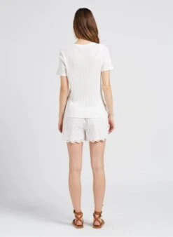 YASHOLI - Recht Short Van Biokatoen Met Ajourmotief | Wit -MORGAN Verkoop 4072772