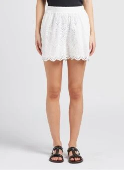 YASHOLI - Recht Short Van Biokatoen Met Ajourmotief | Wit