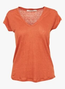 Linnen T-shirt Met V-hals | Rood -MORGAN Verkoop 4073166