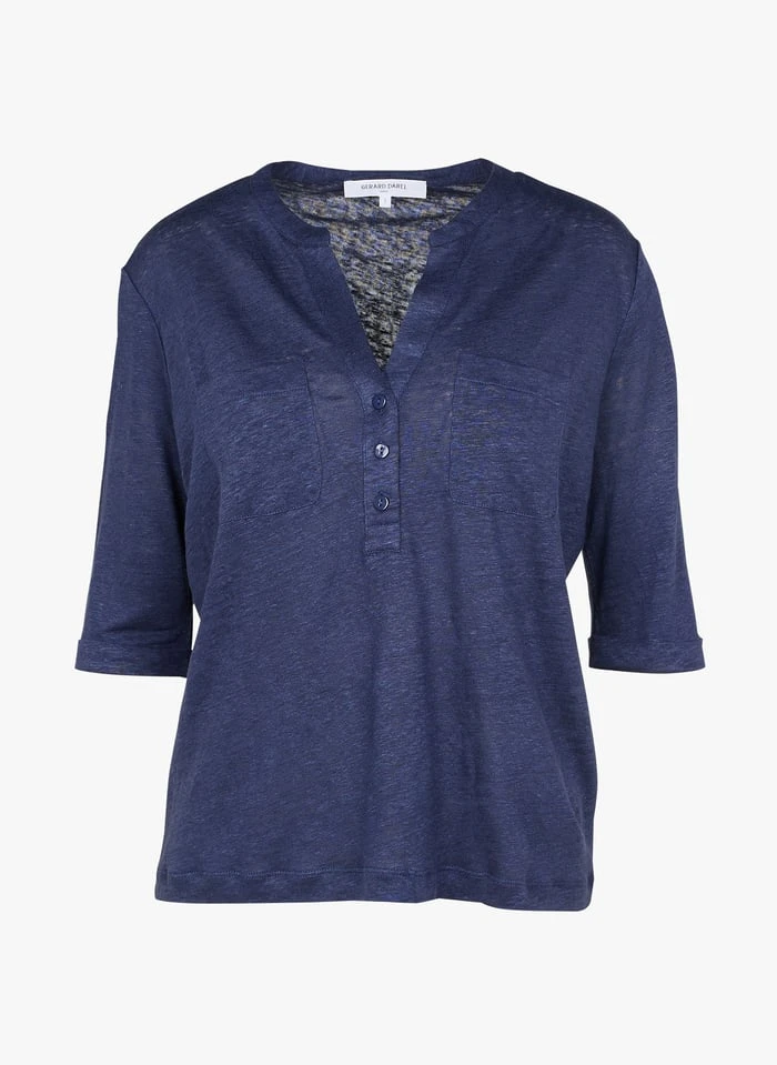 GERARD DAREL ANDREW - Linnen T-shirt Met Tuniekhals | Blauw 5 GERARD DAREL ANDREW - Linnen T-shirt Met Tuniekhals | Blauw - Afbeelding 3