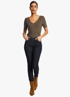 MORGAN DANIC - T-shirt Met V-hals Linnenblend | Groen -MORGAN Verkoop 4076480