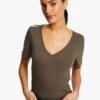 MORGAN DANIC - T-shirt Met V-hals Linnenblend | Groen -MORGAN Verkoop 4076481