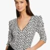 MORGAN TRINA - Top Met V-hals En Stippenprint | Wit -MORGAN Verkoop 4076619
