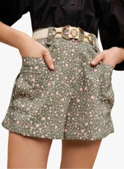 Maje IAKITA - Short Van Gemengde Viscose Met Print | Kaki -MORGAN Verkoop 4086606