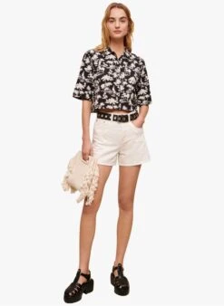 Maje IAMASTE - Katoenen Spijkershort Met Borduurwerk | Wit -MORGAN Verkoop 4086753