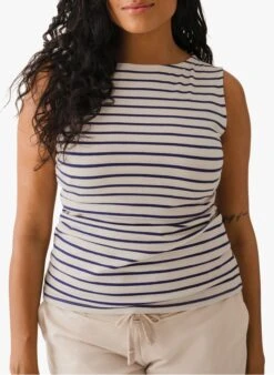 Boob Gestreepte Borstvoedingssinglet Van Biologische Stretchkatoen Met Bootshals | Veelkleurig