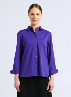 THEORY Blouse Van Katoenmix Met Klassieke Kraag | Blauw