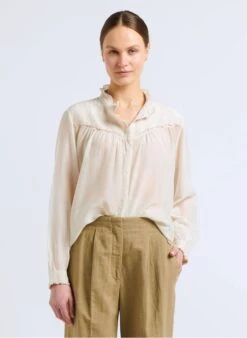 Blouse Van Katoen En Zijde Met Volants | Wit -MORGAN Verkoop 4092447
