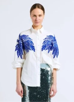 ESSENTIEL ANTWERP DOLLY - Katoenen Blouse Met Klassieke Kraag En Borduursel | Wit