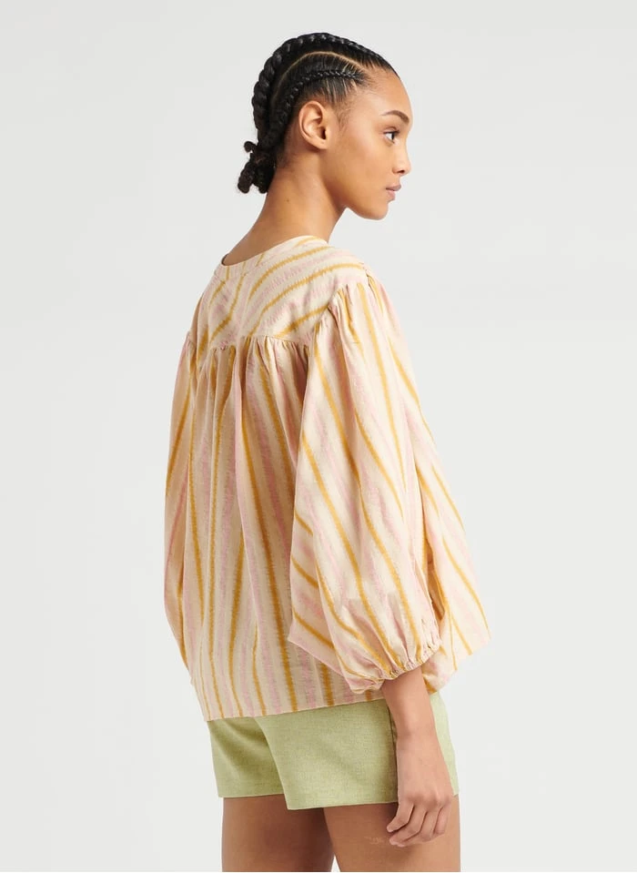 SEE U SOON Wijde Blouse Met Strepen | Beige 4 SEE U SOON Wijde Blouse Met Strepen | Beige - Afbeelding 2