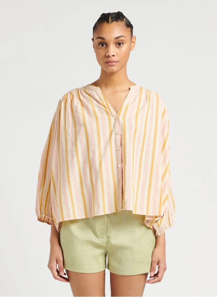 SEE U SOON Wijde Blouse Met Strepen | Beige 3 SEE U SOON Wijde Blouse Met Strepen | Beige