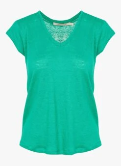 Linnen T-shirt Met V-hals | Groen