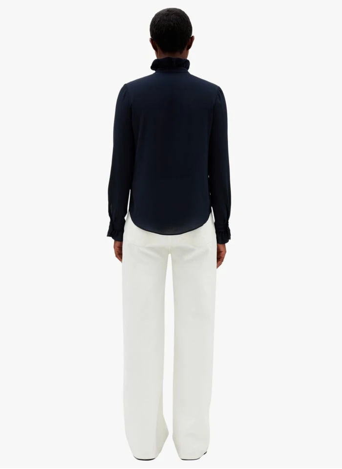 CLAUDIE PIERLOT COLOMBE FLOU - Blouse Van Crêpe Met Victoriaanse Kraag | Blauw 6 CLAUDIE PIERLOT COLOMBE FLOU - Blouse Van Crêpe Met Victoriaanse Kraag | Blauw - Afbeelding 4