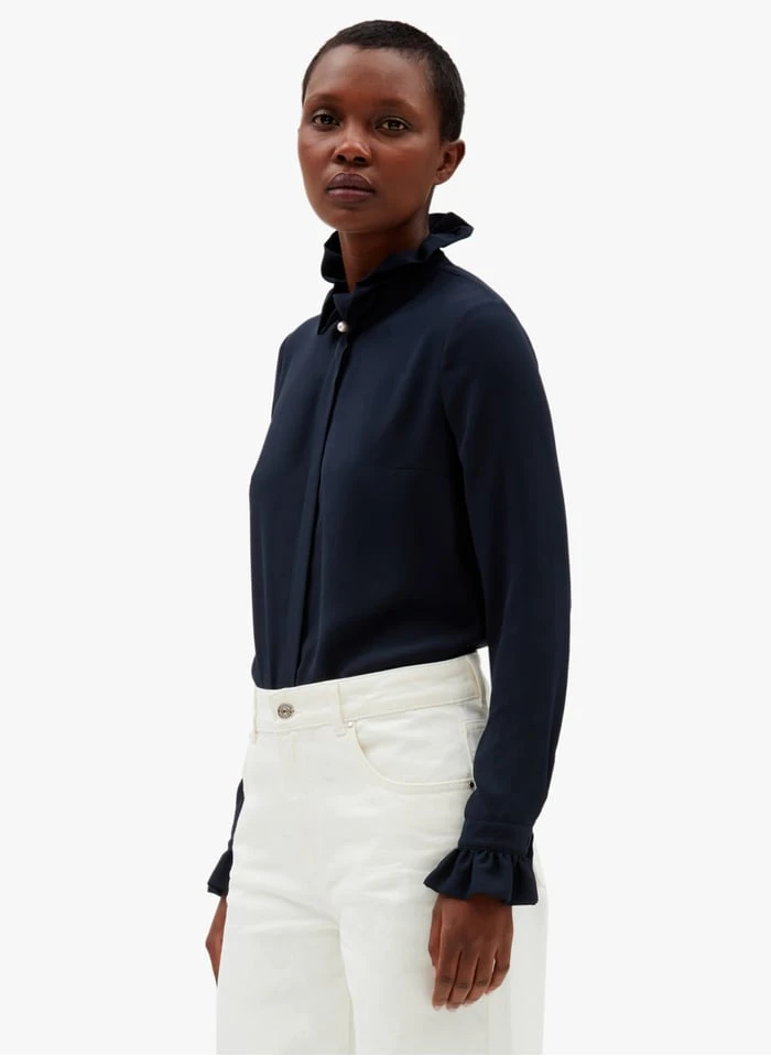 CLAUDIE PIERLOT COLOMBE FLOU - Blouse Van Crêpe Met Victoriaanse Kraag | Blauw 7 CLAUDIE PIERLOT COLOMBE FLOU - Blouse Van Crêpe Met Victoriaanse Kraag | Blauw - Afbeelding 5