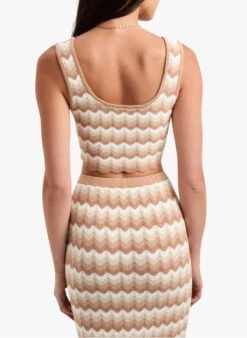 KOOKAI Top Met Vierkante Hals En Visgraatmotief Katoenblend | Beige -MORGAN Verkoop 4106023